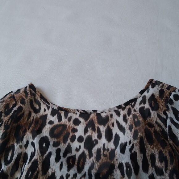 Brenda's Brown & Black Sheer Leopard Pattern 3/4 Sleeve Blouse Women's Medium - Picture 7 of 13